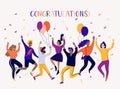 Different people dancing and celebrate. Cartoon style, flat illustration.